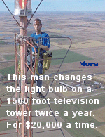 Wherever there’s a light bulb, there’s somebody whose job it is to change it. That’s true whether we’re talking about a street lamp or those blinking lights way at the top of a television tower.